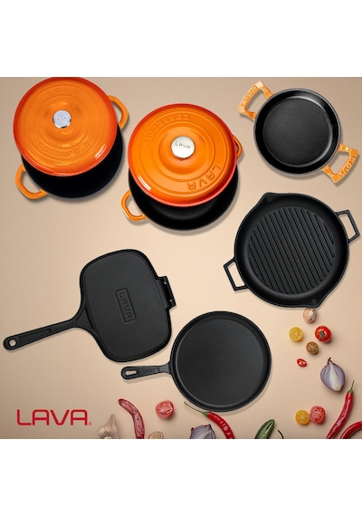 Lava Döküm 6x Trendy Serisi 9 Parça Tencere & Tava Seti Turuncu Kırmızı