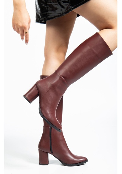 Ysn-4422 Bordo Cilt Topuklu Kadın Çizme A.bordo