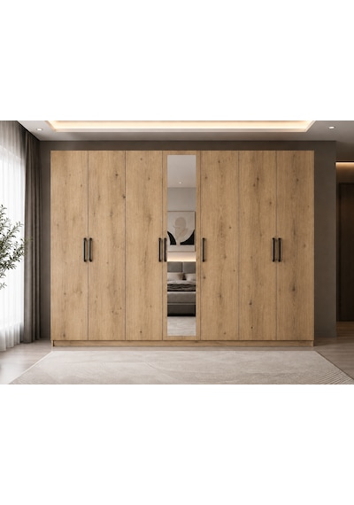Lebon Tamamı Mdf 7 Kapaklı Dolap Gardırop Çam