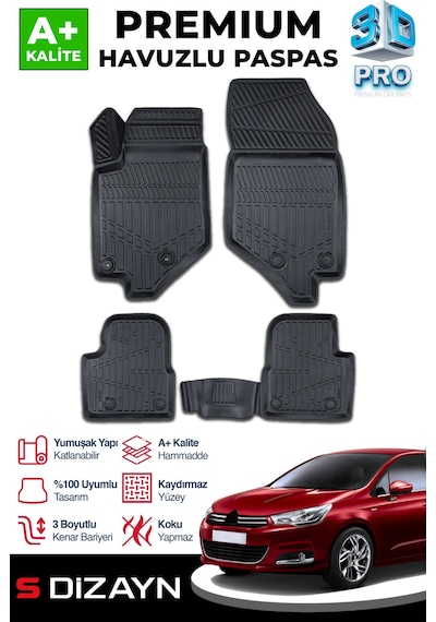 S-dizayn Citroen C4 3d Pro Havuzlu Paspas 2010-2018 A+ Kalite