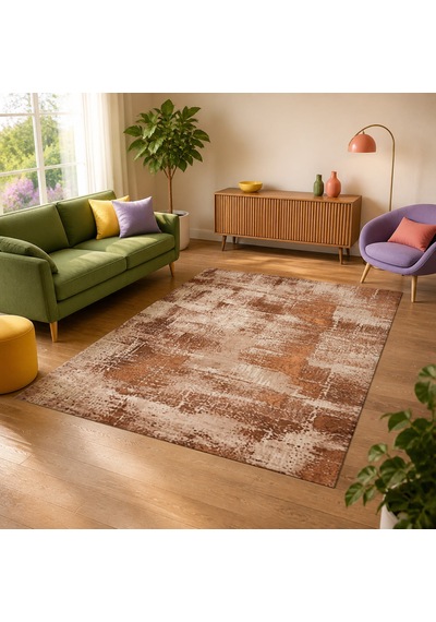 Kartela Halı Lora Halı Kaymaz Taban Makinede Yıkanabilir Halı Bakır - 100 X 150 Cm