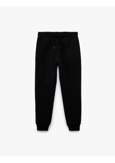 Koton Beli Lastikli Cepli Basic Jogger Eşofman Altı Siyah 7wkb40073tk