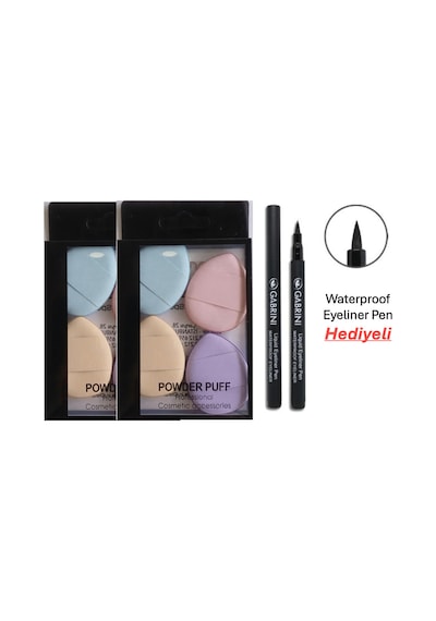 Makyaj Pufu 4'lü X 2 Adet - Waterproof Eyeliner Pen Hediyeli