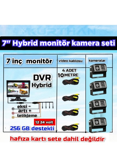12 - 24 V 4 Adet Metal Kasa Ledli Kamera Ve 7 İnç Dvr Ekran