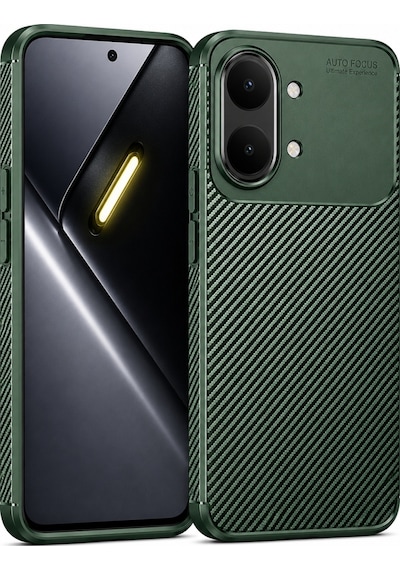 Xiaomi Poco X8 Pro Max Kılıf Karbon Silikon Case Koyu Yeşil