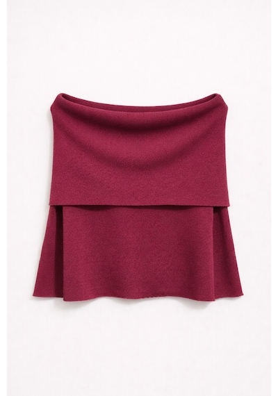 Hiccup Mıxray Oversize Fitilli Örme Bluz, Madonna Yakalı Bordo - Kırmızı