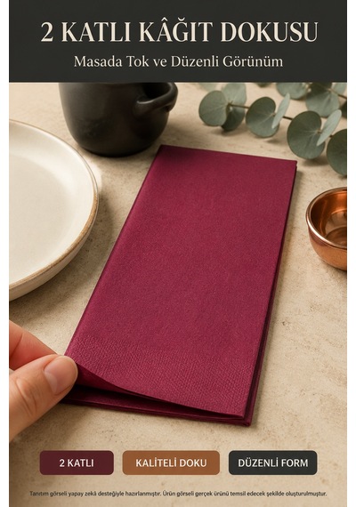 33x33 Cm Bordo Garson Katlama Peçete 100 Adet 2 Katlı Kadınlar Günü Davet Parti Sofra Kağıt Peçetesi
