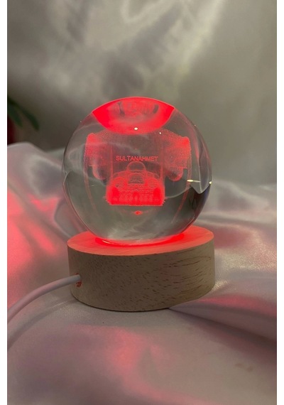 Sultan Ahmet 3d Led Işık Gecelambası Cam Küre Çok Renk Günışığı Ahşap Sultanahmet Cami Gece Lambası 6 Cm