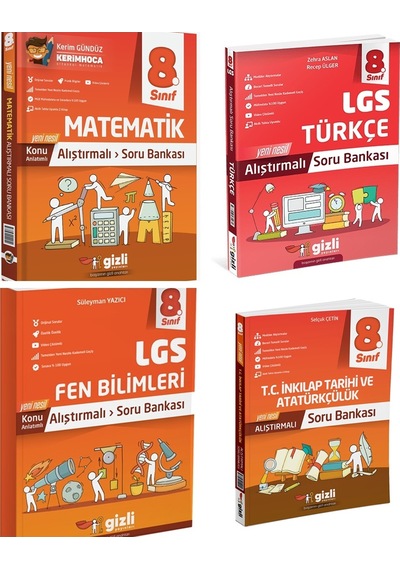 Gizli 2025 8. Sınıf Lgs Matematik + Türkçe + Fen + İnkılap Alıştırmalı Soru Bankası Seti 4 Kitap