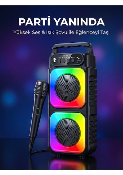 Premium Portatif Ses Ve Mikrofon Sistemi Renkli Led Işıklar, Kablosuz Özgürlük