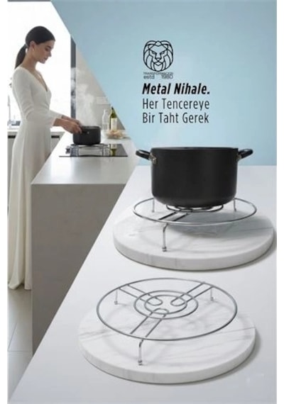 Juliette Serisi Krom Metal Nihale - 19 Cm Isıya Dayanıklı Lüks Tencere Altlığı Açık Bej