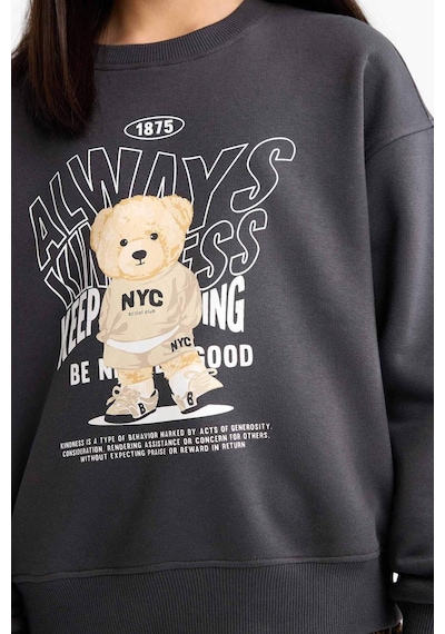 Defacto Kız Çocuk Relax Fit Bisiklet Yaka Baskılı İçi Yumuşak Tüylü Sweatshirt E6780a825wnar138 Antrasit