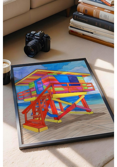 Renkli Cankurtaran Kulubesi Çerçeveli Tablo - Pop Art Poster Tablo