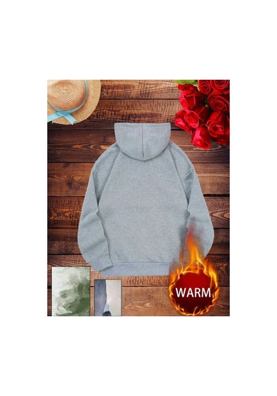 Medinenur Fermuar Desenli Kedili Kapüşonlu Oversize Sweatshirt Gri