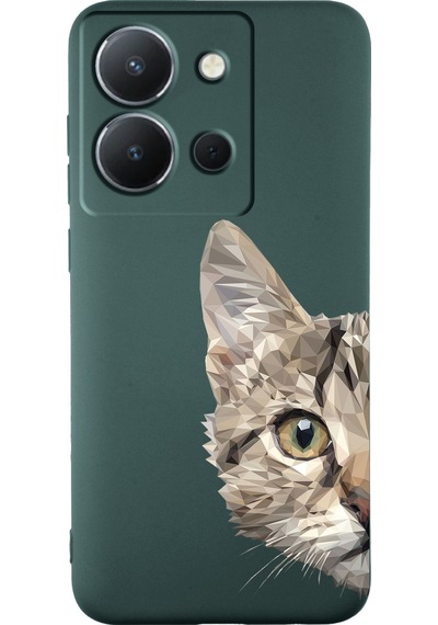 Vivo Y36 İle Uyumlu Catface Tasarımlı Yeşil Lansman Kılıf Çok Renkli