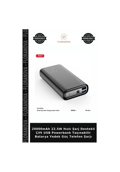 20000mah 22.5w Hızlı Şarj Destekli Çift Usb Powerbank Taşınabilir Batarya Yedek Güç Telefon Şarjı Çok Renkli