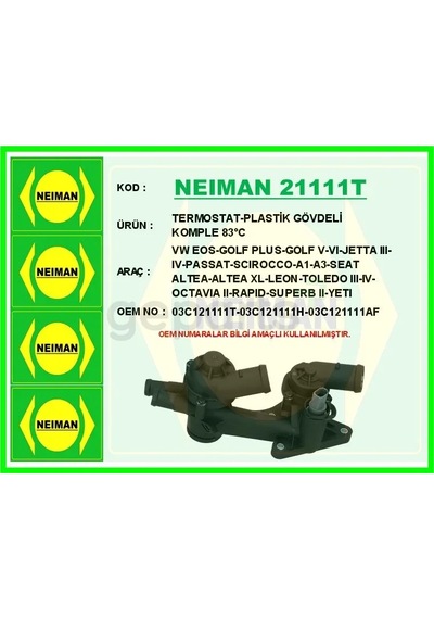 Termostat - Plastik Gövdeli Komple 83 C Vw Eos - Golf Plus - Golf 5 - 6 - Jetta 3 - 4 - Passat - Scirocco - A1-a