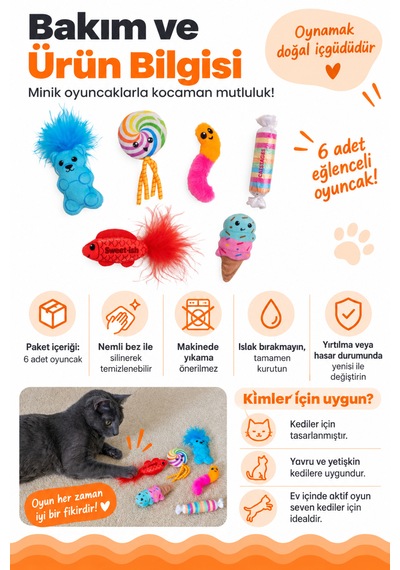 Petstages Kitty Sweet Treats Şekerleme Şeklinde Catnip'li Kedi Çiğneme Oyuncağı 6'lı Paket