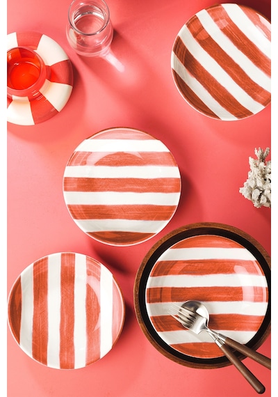 Kütahya Porselen Ocean Line 4 Parça 20 Cm Pasta Tabağı Turuncu Çok Renkli