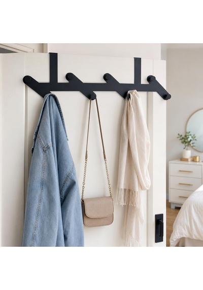 8 Kancalı Metal Kapı Arkası Askı, Amerikan Kapı Arkası Çapraz Askılık, Mat Siyah Kapı Üstü Elbise Havlu Çanta Askısı, Delmeden Dolap Banyo Mutfak Organizeri 52 Cm Belirtilmemiş