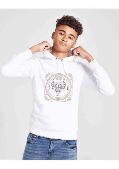 Tshirthane Burç Boğa Taurus Baskılı Unisex Çocuk Kapüşonlu Beyaz Sweatshirt