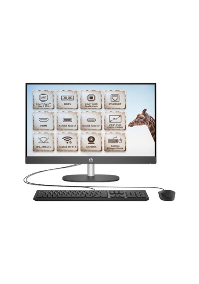 HP ProOne 240 G10 D21FRET003 Ultra 7 155u 16 GB 1 TB SSD 23.8" Dos FHD AIO Masaüstü Bilgisayar