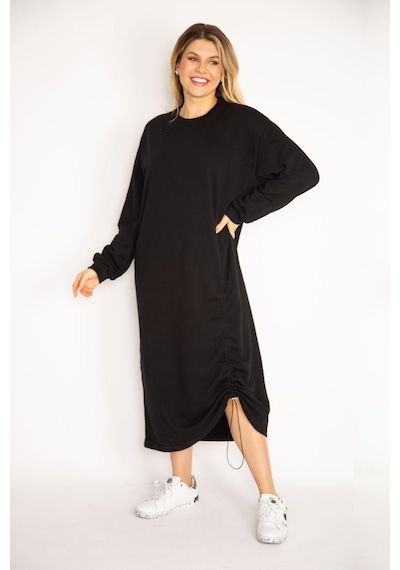 Şans Kadın Siyah Büzgü Detaylı Sweatshirt Elbise 65n35043-siyah Siyah