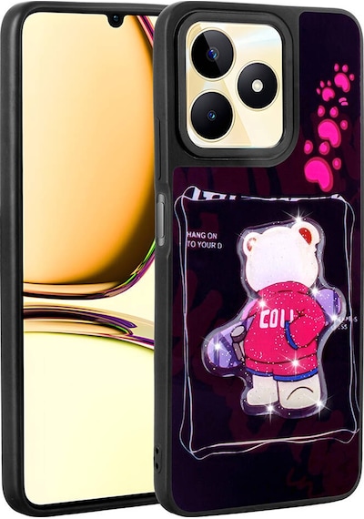 Realme C55 Kılıf Parlayan Kabartmalı İkonik Figürlü Zore Amas Silikon Kapak Siyah