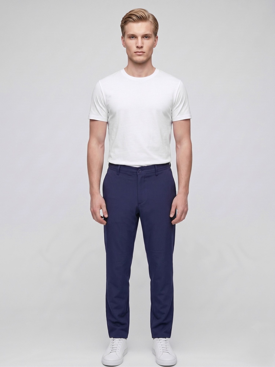 Plus Scorpion Erkek Yazlık Bağcıklı Kumaş Pantolon Slim Fit Rahat Kesim Günlük Pantolon Lacivert