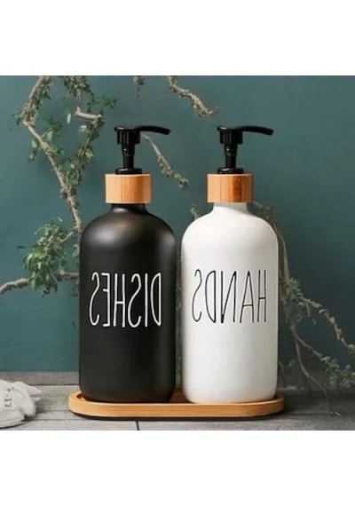 2'li Siyah Beyaz Sıvı Sabunluk Seti - 500 Ml Kapasiteli 12 Izgara