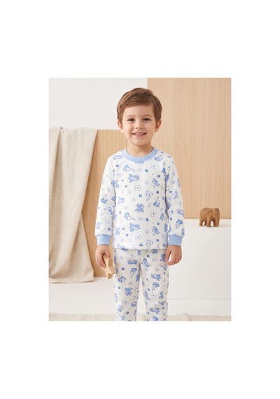 Deniva Kids Unisex Çocuk %100 Pamuklu Sevimli Fil Desenli Ribanalı Uzun Kollu Pijama Takımı Mavi Deniva Kids Unisex Çocuk %100 Pamuklu Sevimli Fil Desenli Ribanalı Uzun Kollu Pijama Takımı Mavi