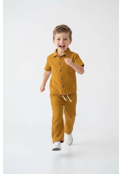 Miababy Gofreli Yazlık Gömlek 2li Takım Hardal
