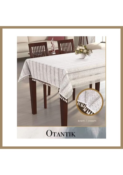Kahveci.store Otantik Krem 150x260 Cm Pamuklu Masa Örtüsü Şık Yemek Masası Dekoru 22