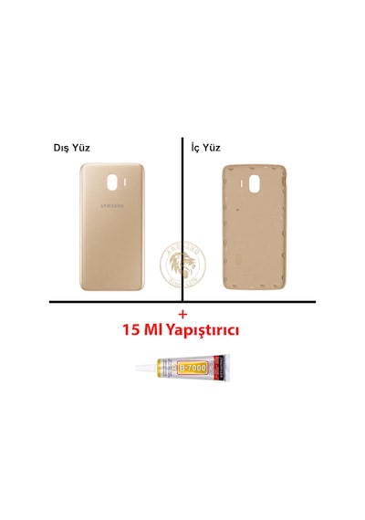 Samsung Galaxy J4 Gold Renk Arka Kapak + B7000 Yapıştırıcı Arka Cam Batarya Kapağı Pil Kapağı Lazer Kesim Back Cover Galaxy J4 Uyumlu