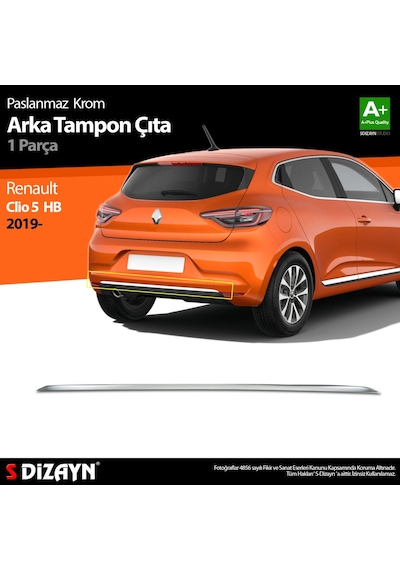 S-Dizayn  Renault Clio 5 Krom Arka Tampon Çıtası 2019 ve Üzeri N11.2035