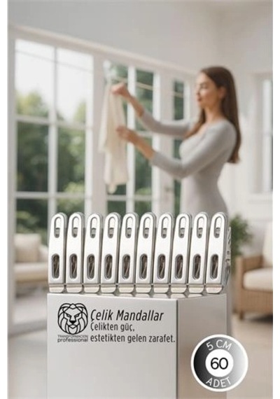 Premium Çelik Mandal Seti - 60'lı Elite Seri, Endüstriyel Mukavemetli Çamaşır Mandalı 722780 40 x 19