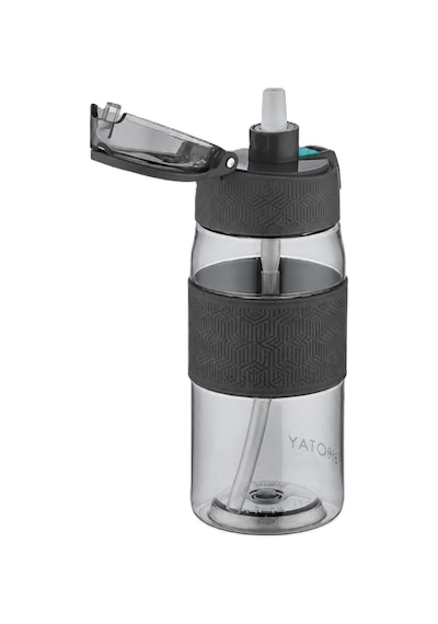 Shotay Şeffaf Kapaklı Şeritli Trıtan Matara 600 Ml. Siyah