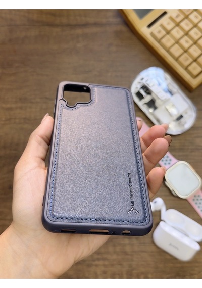 Samsung Galaxy A12 Uyumlu Premium Deri Dokulu Darbelere Karşı Dayanıklı Nazal Silikon Kılıf Lacivert