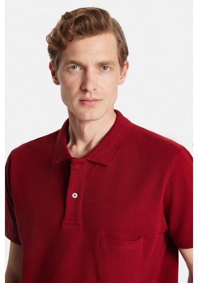 Tudors Erkek Regular Fit Klasik Kesim %100 Pamuk Düz Pike Bordo Polo Yaka Tişört-33781 Bordo