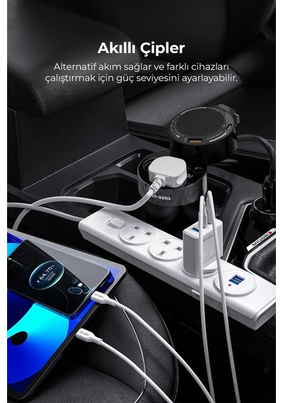 Ven-dens Vd-cc024 200w Maksimum Toplam Çıkışlı Araç İnvertörü, 12 24v Giriş, 200 240v 150w Ac Priz, 12v Dc Çıkış, Usb Ve Type-c Hızlı Şarj, Dahili Type-c Kablo