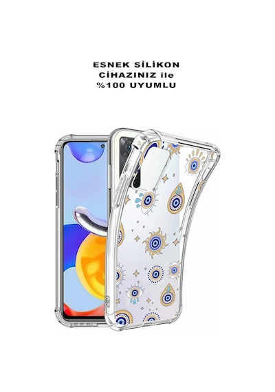 Prinrify Samsung Galaxy J6+ Plus Uyumlu Nazar Boncuğu 5 Baskılı Şeffaf Köşe Korumalı Antişok Kılıf