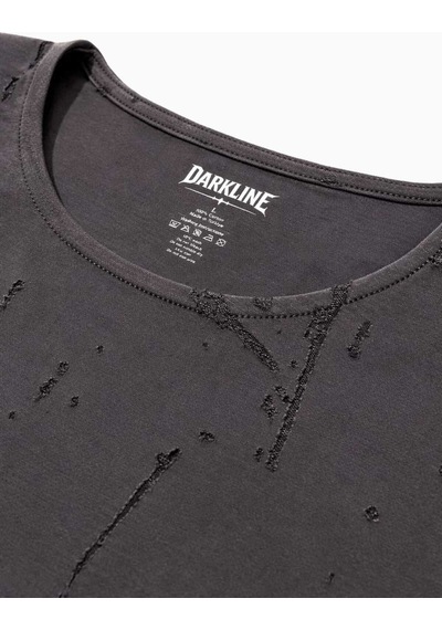 Dark Line Erkek Oversize Çizik Efektli Tshirt Koyu Gri Füme