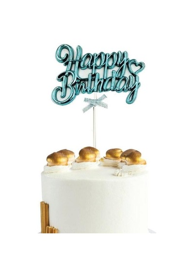 Happy Birthday Krom Pasta Süsü Kürdan Mavi Doğum Günü Pasta Dekoru +3