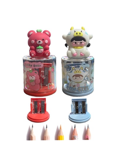 Mini Figürlü Sevimli 2 Li Kalem Traş 2 Adet Hazneli Kalemtıraş Çift Bıçaklı Kalem Açacağı Figürlü No1 Jumbo Ve Standart