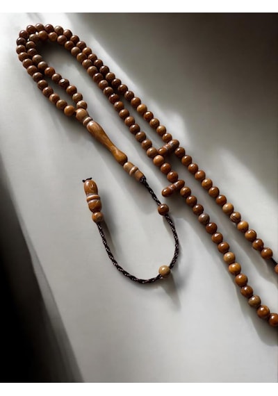 99'luk Orijinal Kuka Tesbih 5mm El Yapımı Kuka Namaz Tesbihi Doğal Tesbih 99 Taneli Açık Kahverengi