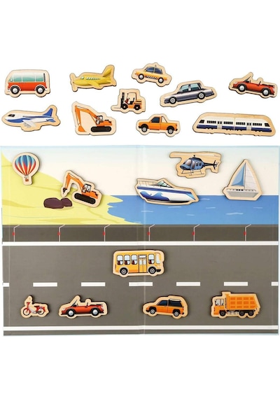 Calimera Toys Ahşap Mıknatıslı Seyahat Kitabı Araçlar Taşıtlar Oyunu