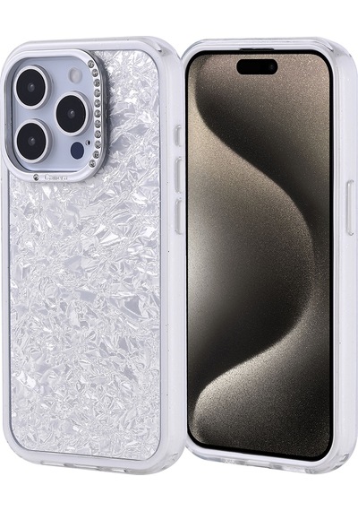 Apple Uyumlu iPhone 15 Pro Kılıf Taşlı Tasarımlı Zore Kapi Kapak Gümüş
