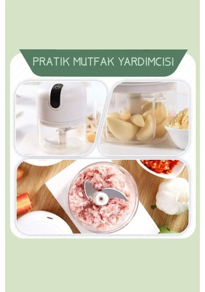 2'li Şarjlı Mini El Rondosu Çelik 3 Bıçaklı 250 Ml Mutfak Robotu Hazneli Sebze Et Doğrayıcı Rende