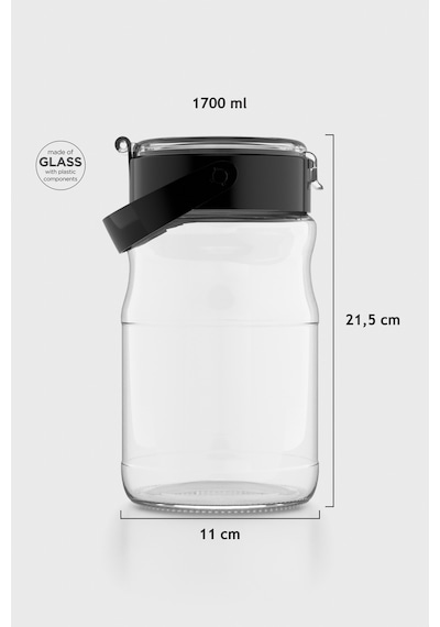 Renga Mono 1700 Ml Siyah Kapaklı Cam Kavanoz 131072 Siyah