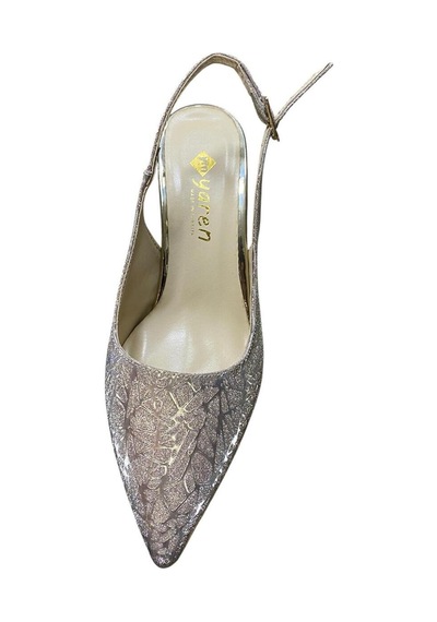 Yaren Moda Kadın Kadeh Topuklu İşlemeli Arkası Açık Stiletto Altın - 870536469 Altın